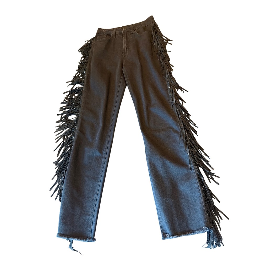Juicy Couture Jeans Black Venice Rhinestone Fringe High Rise Straight Leg 26